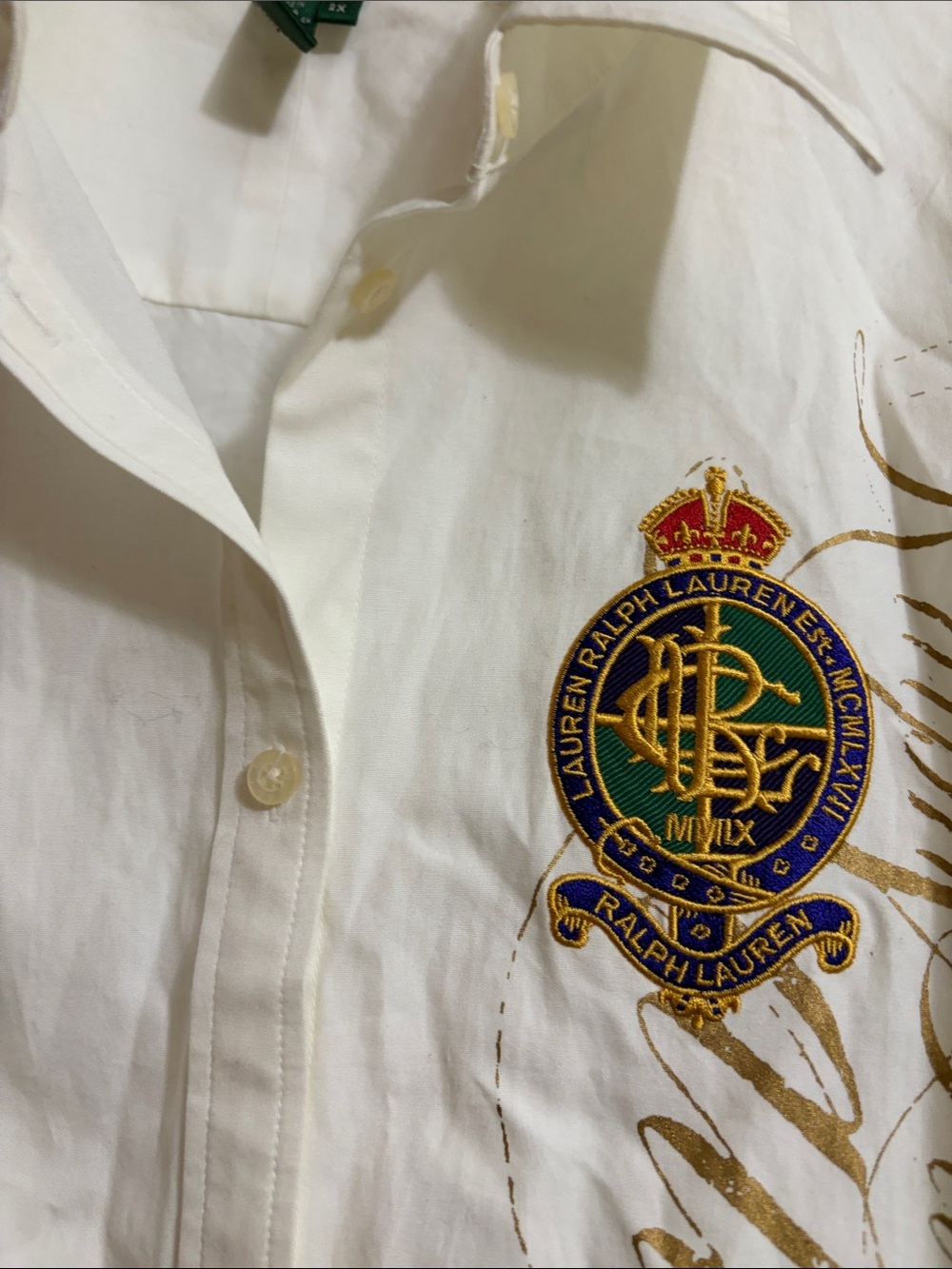 Ralph Lauren Cream Button-Down Shirt with Embroidered Crest Sz 2X Women - Picture 9 of 11